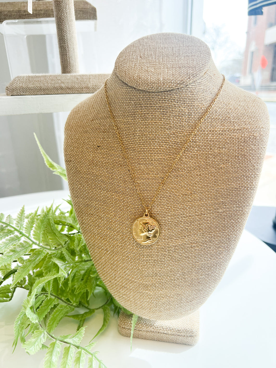 Gold Coin Pendant Toggle Necklace