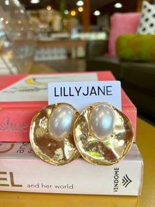 Chunky Hammered Pearl Earrings