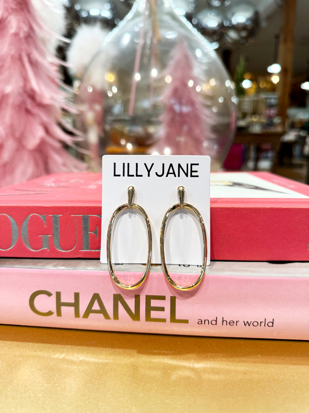 Gold Oval Drop Earrings