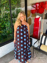 Load image into Gallery viewer, Keslie Polka Dot Midi Dress- Brown/Blue
