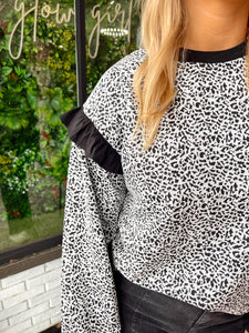Larissa Leopard Ruffle Sweatshirt- Black