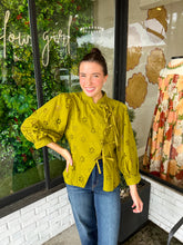 Load image into Gallery viewer, Jo Floral Eyelet Long Sleeve Top- Chartreuse

