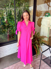 Load image into Gallery viewer, Stella Collared V-Neck Midi Dress- Hot Pink
