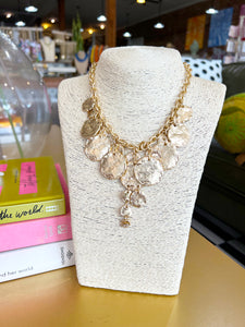 Gold Hammered Layered Dangle Disc Necklace
