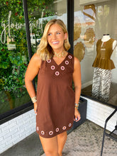 Load image into Gallery viewer, Gigi Grommet Detail Mini Dress- Brown/Pink

