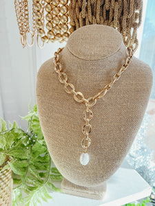 Gold Chunky Chain Drop Pearl Necklace
