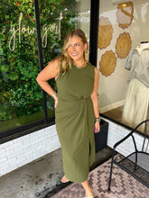 Load image into Gallery viewer, Sarah Sleeveless Pleated Midi Dress - Olive Green
