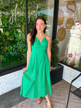 Load image into Gallery viewer, Joelle V-Neck Poplin Midi Dress-Kelly Green
