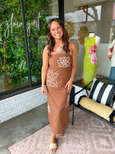 Layla Floral Strapless Tube Maxi Dress - Brown