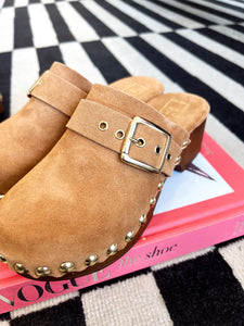 Fabiana Suede Studded Clogs- Brown