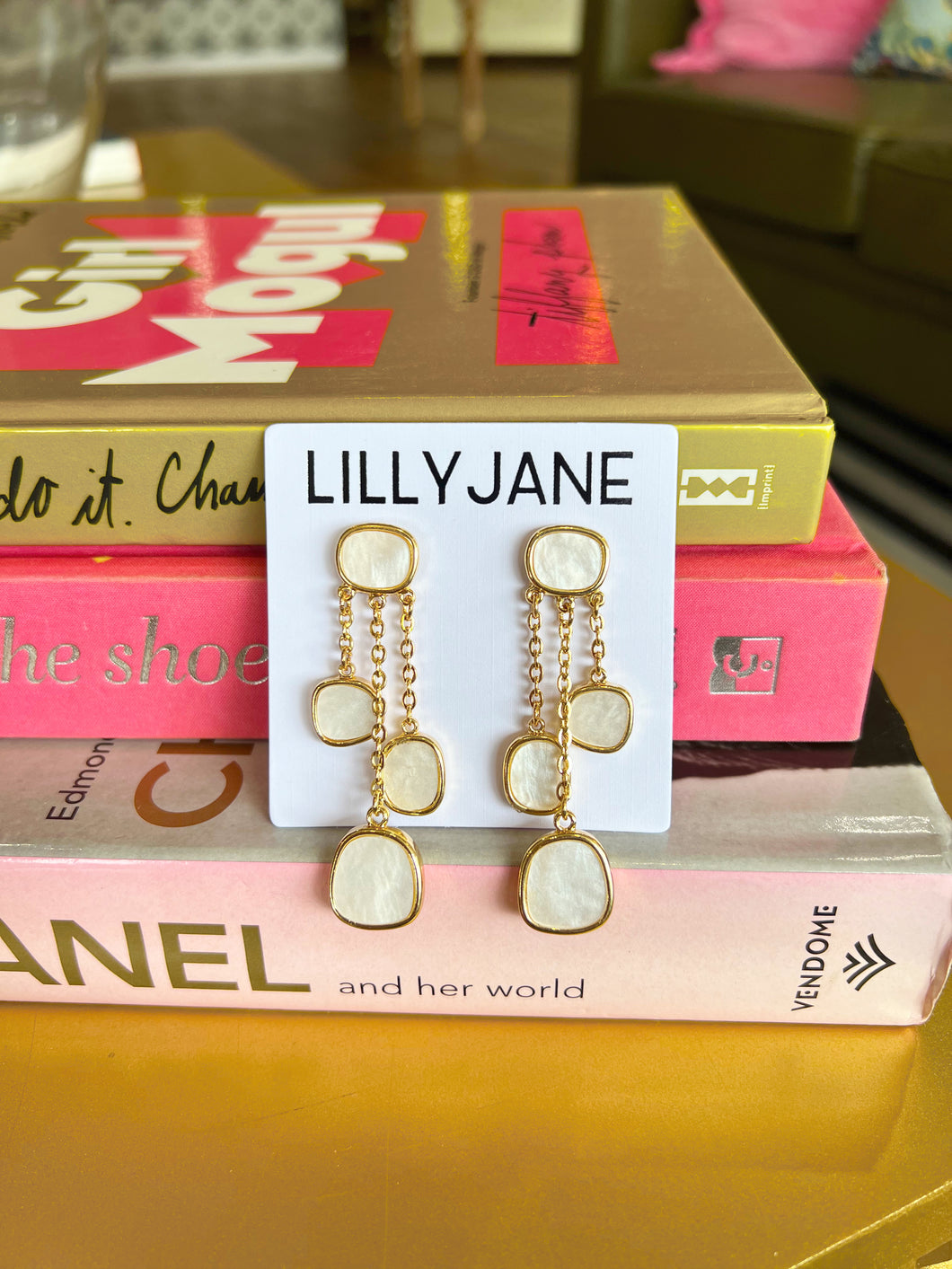 Mother Of Pearl Chain Dangle Earrings