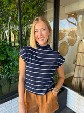 Load image into Gallery viewer, Carlin Stripe Mock Neck Top- Navy/Cream
