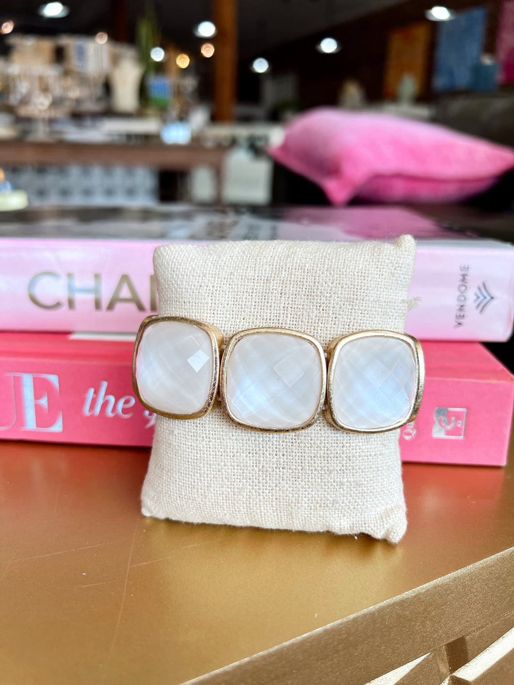 Square Stone Statement Bracelet- White
