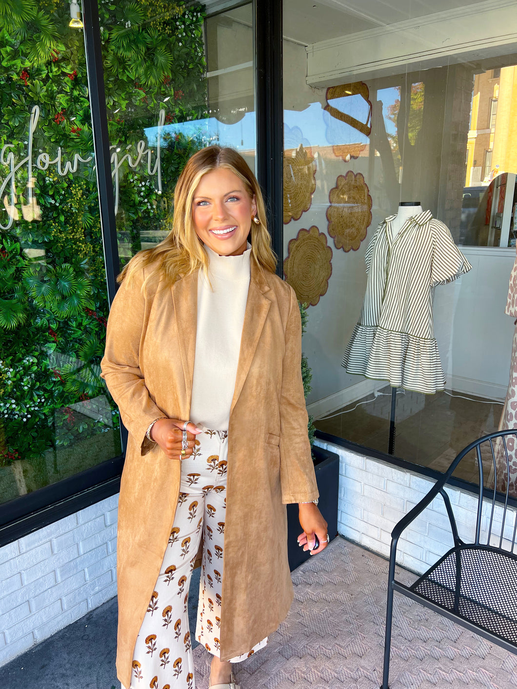 Iris Suede Long Sleeve Duster- Camel