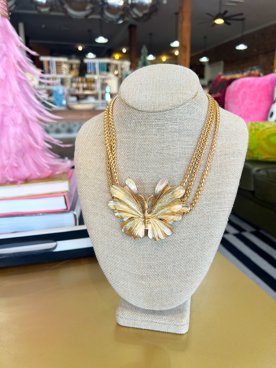 Gold Chunky Butterfly Layered Chain Necklace