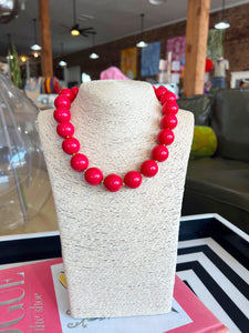 Chunky Beaded Ball Necklace - Red