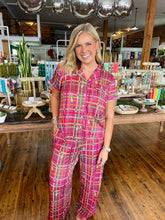 Load image into Gallery viewer, Golden Chain Short Sleeve Button Up Pajama Set- Merlot Multi
