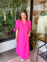 Load image into Gallery viewer, Stella Collared V-Neck Midi Dress- Hot Pink
