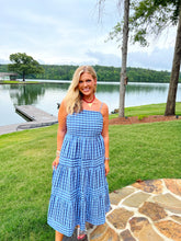 Load image into Gallery viewer, Rachelle Gingham Tiered Midi Dress- Blue Multi
