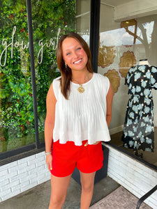 Camille Sleeveless Pintuck Top -White