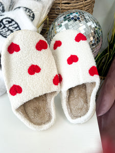 Heart Patterned Slippers- Red