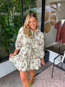 Kylan Floral Button Up Mini Dress- Cream Multi