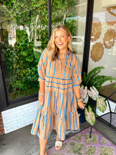 Load image into Gallery viewer, Marisol Tiered Striped Midi Dress- Brown/Blue
