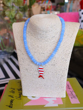 Load image into Gallery viewer, Rondelle Beaded Fish Pendant Necklace -Light Blue/Red Stripe
