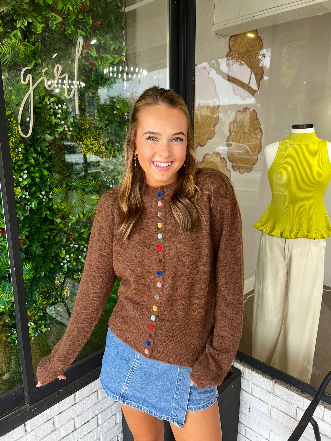 Kaylee Multi Color Button Up Knit Cardigan - Brown