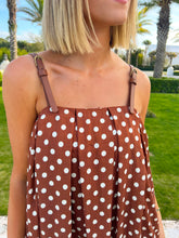 Load image into Gallery viewer, Jester Polka Dot Babydoll Mini Dress- Brown
