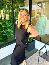 Load image into Gallery viewer, Erica Ribbed Gold Studded Midi Dress- Black
