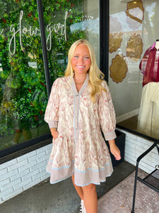 Enni Floral Stripe Button Up Mini Dress- Ecru