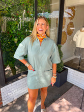 Load image into Gallery viewer, Calah Collared Mini Shift Dress- Sage
