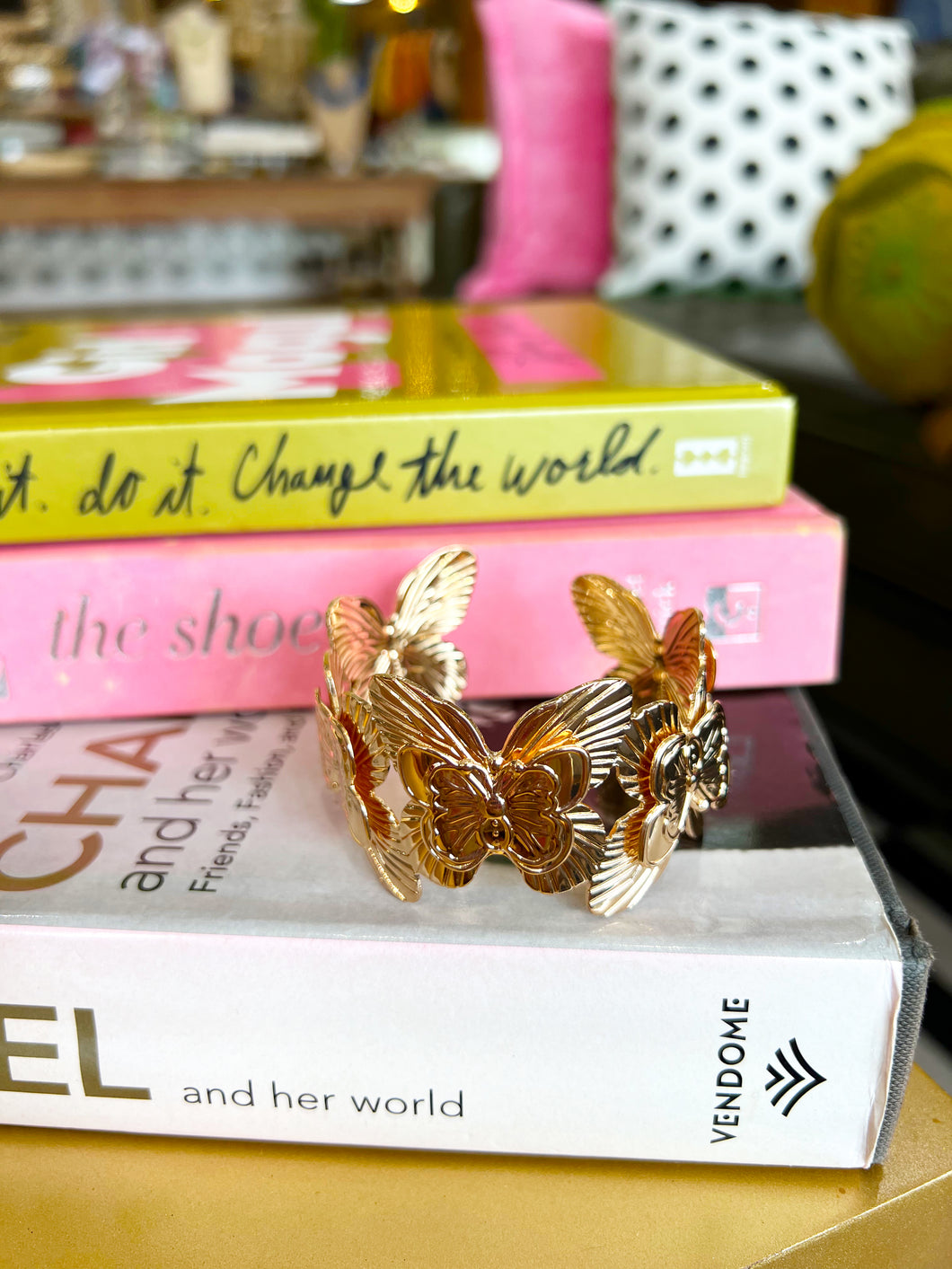 Gold Textured Butterfly Bracelet Cuff