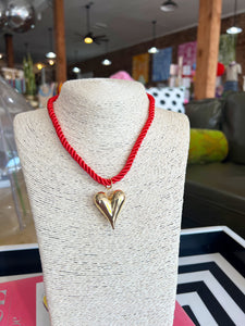 Gold Heart Pendant Necklace - Red
