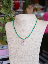 Load image into Gallery viewer, Dainty Gold Glass Beaded Fish Necklace- Green/Pink
