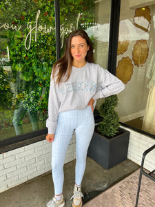 Gingham Performance High Rise Leggings - Light Blue