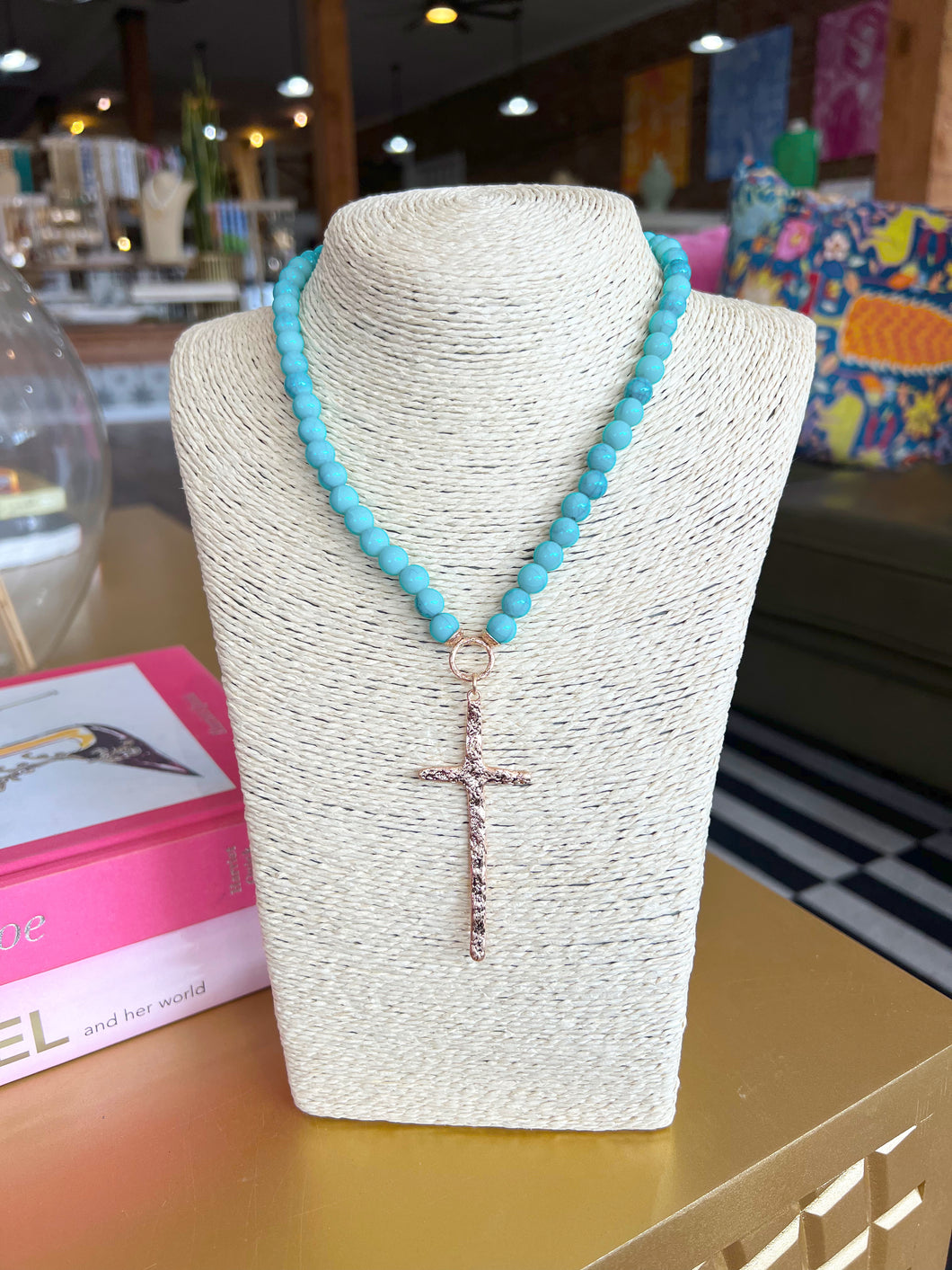 Turquoise Beaded Cross Necklace