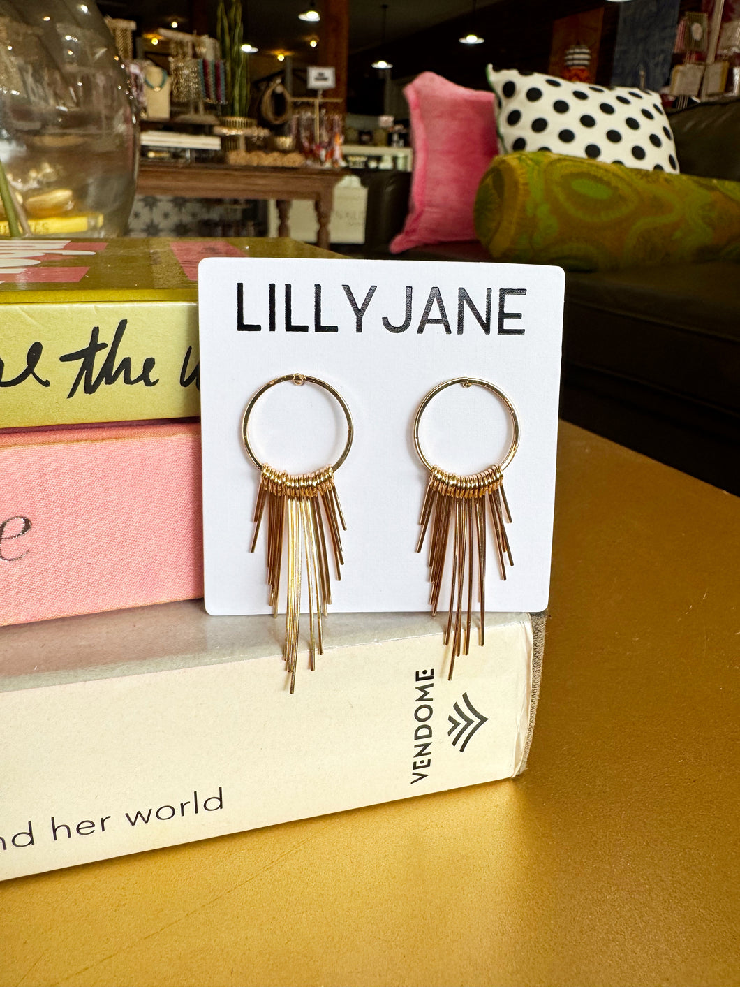 Gold Circle Fringe Dangle Earrings