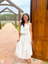 Load image into Gallery viewer, Sadie Embroidered Eyelet Crop Midi Skirt Set- White
