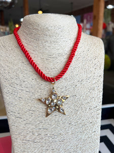 Star Rhinestone Pendant Necklace - Red