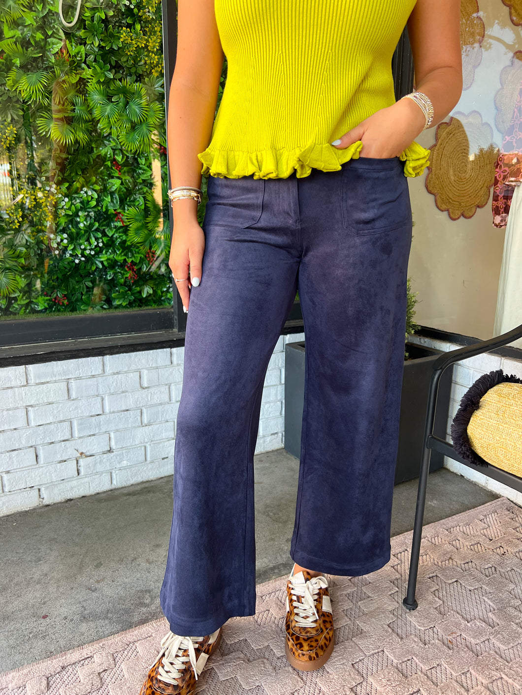 Alice Suede Wide Leg Pants - Navy Blue