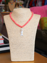 Load image into Gallery viewer, Rondelle Beaded Fish Pendant Necklace -Pink/White
