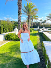 Load image into Gallery viewer, Rallen Stripe Ric Ric Trim Maxi Dress- Blue/Brown
