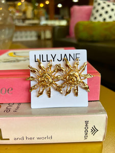 Gold Sun Burst Earrings