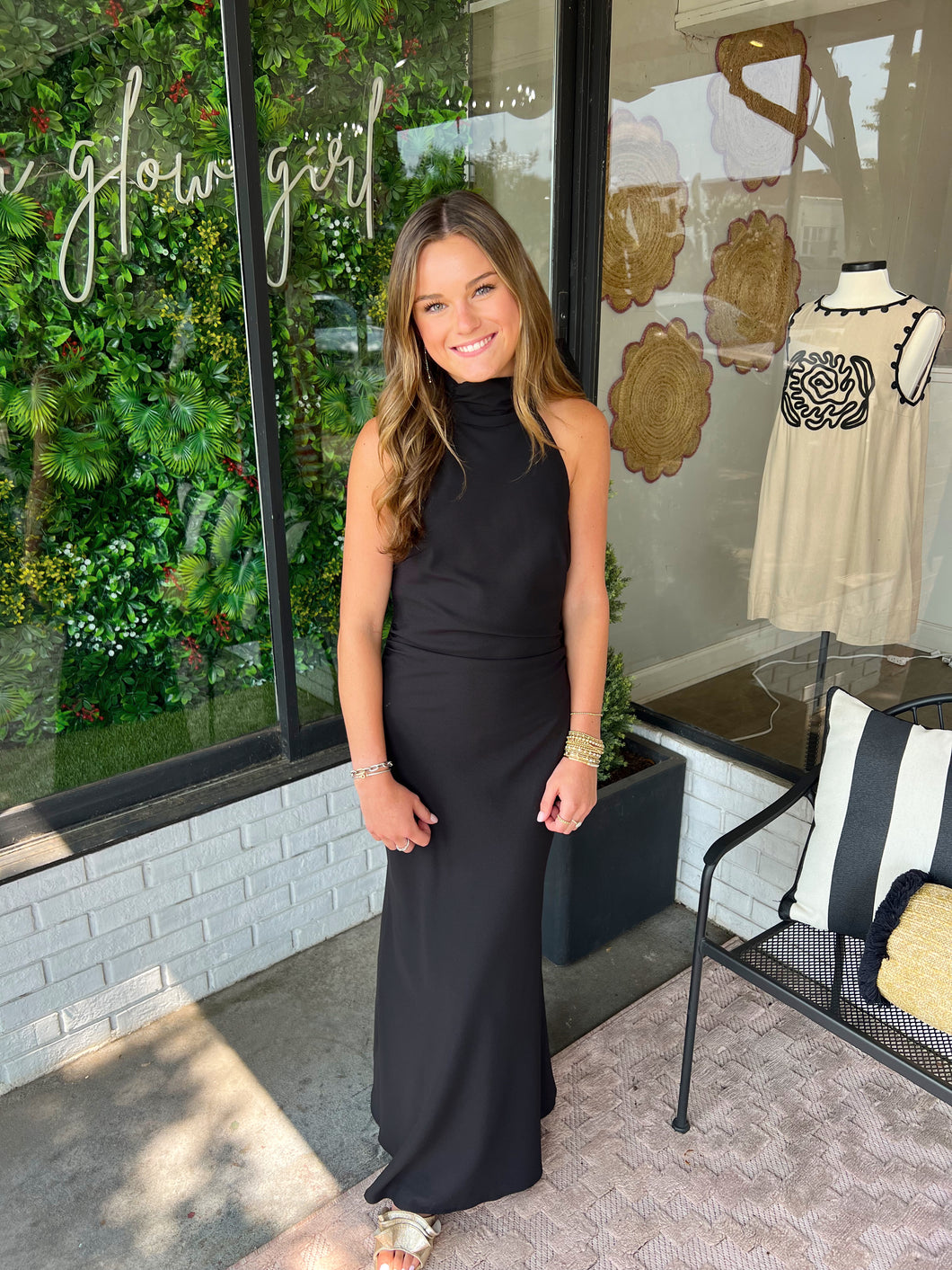 Adeline High Neck Bow Maxi Dress- Black