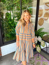 Load image into Gallery viewer, Marisol Tiered Striped Midi Dress- Brown/Blue
