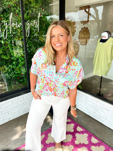 Willow Colorful V-Neck Satin Blouse
