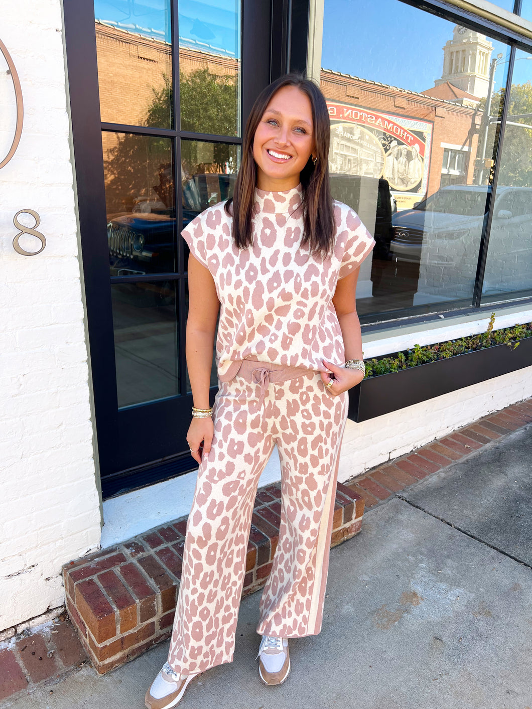 Stella Leopard Knit Sweater Pant Set - Taupe