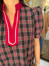 Load image into Gallery viewer, Hannah Plaid V-Neck Banded Top - Navy
